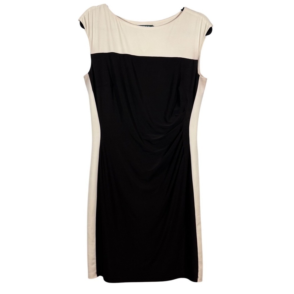 Lauren Ralph Lauren Colorblock Sheath Dress Black Cream Cap Sleeve, Size 10